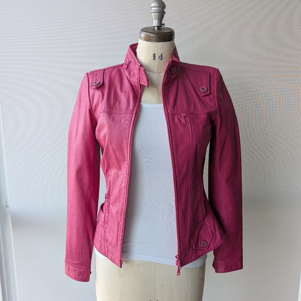 Danier Barbie Pink Leather Moto Jacket - Picture 2 of 5